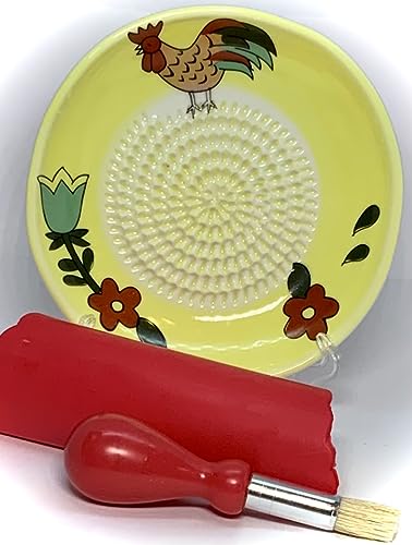 Premium Ceramic Garlic Grater Plate Set - Yellow Rooster - Product Imagery