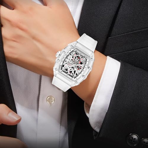 BESTKANG Fashion Hollowed Men Watches Transparent Tonneau Analog - Product Imagery