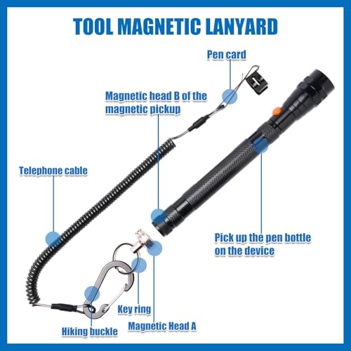 Magnetic Flashlight with Tool Magnetic Lanyard & Telescoping - Product Imagery