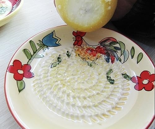 Premium Ceramic Garlic Grater Plate Set - Yellow Rooster - Product Imagery
