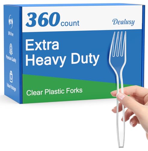 Dealusy 360 Count Extra Heavy Duty Clear Plastic Forks Disposable - Product Imagery