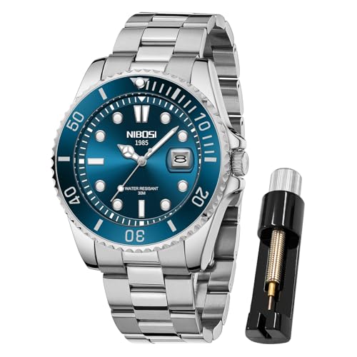 NIBOSI Men's Analog Watch, Gold Silver Stainless Steel Strap, - Product Imagery