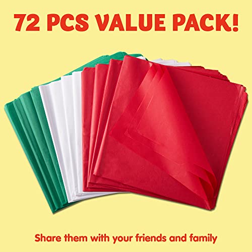 JOYIN 72 Sheets Christmas Tissue Paper Assortment (Red, Green & - Product Imagery
