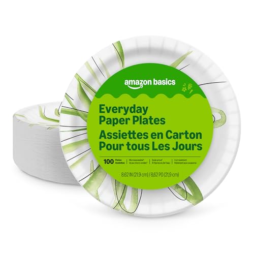 Amazon Basics Everyday Disposable Paper Plates, 8.62 Inch, - Product Imagery