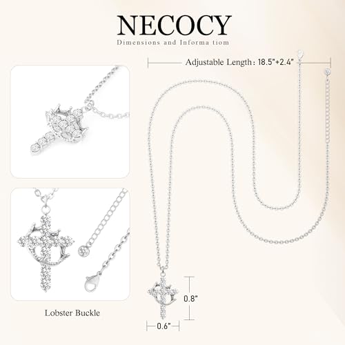 Crown Cross Necklace Sterling Silver Jesus Faith Baptism Gifts - Product Imagery