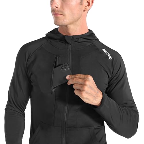BROKIG Mens Windbreak Running Jacket Zip Up Hoodie - Product Imagery