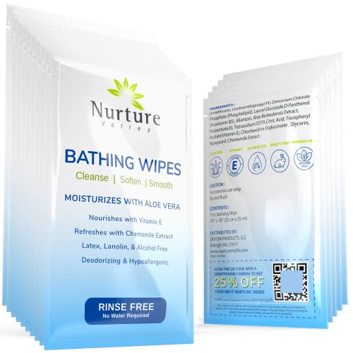 Nurture Rinse Free Bathing Disposable Adult Wipes w Aloe - Nurture Valley Official Imagery - 1