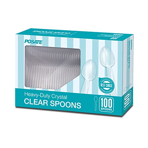 Plastic Spoons Heavy Duty, Clear Disposable Silverware 100 Count - Product Imagery