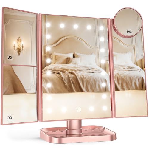 2X 3X 10X Magnifying Vanity Mirror with Light Trifold Makeup - HUONUL Official Imagery - 1
