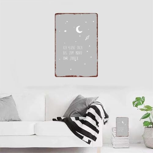 Vintage Metal Sign ICH LIEBE DICH BIS ZUM MOND UND ZUR CK Wall - Product Imagery