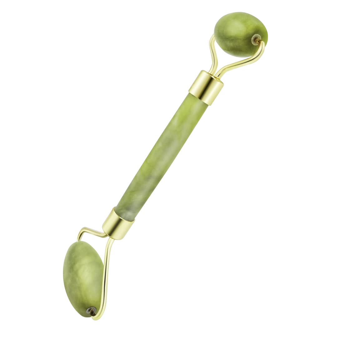 Chikoni 3-in-1 jade facial massager with roller and Gua Sha tool for reducing wrinkles, puffiness, and facial redness.