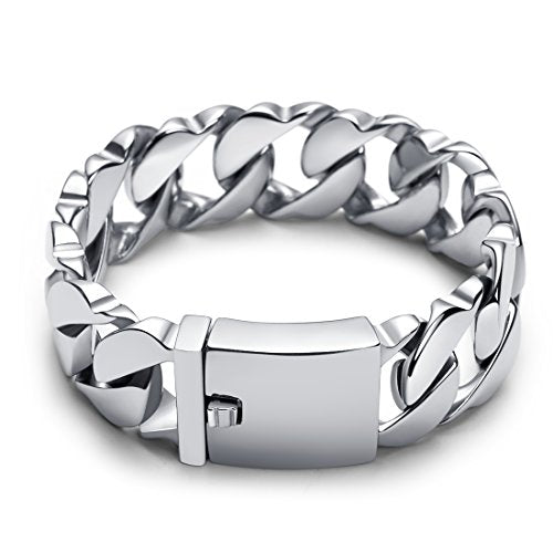 Mens Stainless Steel Power Link Bracelet Sturdy Chain Style - Product Imagery
