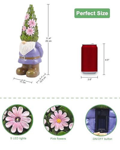 Solar Garden Outdoor Statues Gnome with Succulent - Product Imagery