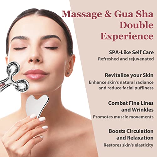 Stainless Steel Gua Sha and Face Roller Set, Facial Tool for - Product Imagery