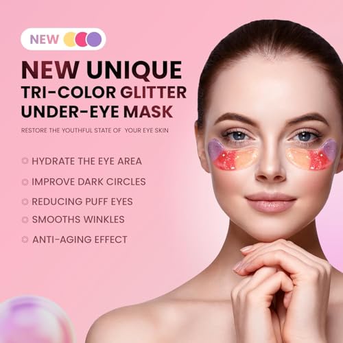 Under Eye Patches (8 Pairs) - Tri-color Glitter Eye Gel Pads for - Product Imagery
