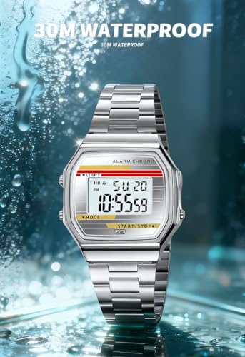 BESTKANG Retro Digital Watch Stainless Steel Band for Men Women - Product Imagery