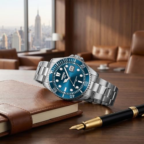 NIBOSI Men's Analog Watch, Gold Silver Stainless Steel Strap, - Product Imagery