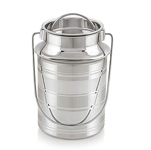 Stainless Steel Silver Color Milk Can, Ghee Pot Oil Canister - Product Imagery