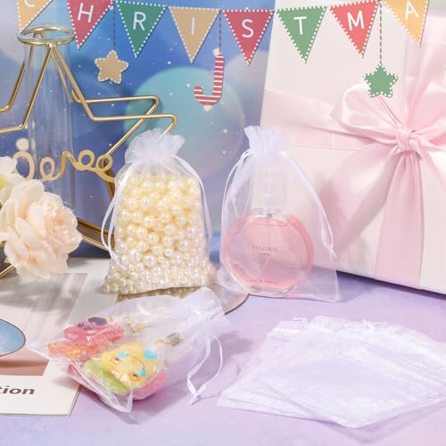 Hopttreely 100PCS Premium Sheer Organza Bags, White Wedding - Product Imagery