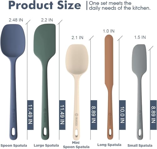 ChefAide 5 Pieces Silicone Spatulas Set, Heat Resistant Rubber - Product Imagery