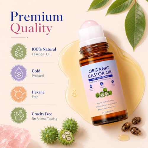 Organic Castor Oil Rose Quartz Roller Ball – 100% Cold Pressed - Product Imagery