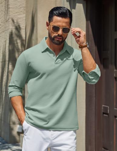 COOFANDY Mens Polo Shirts Long Sleeve Cotton Pique Casual Button - Product Imagery