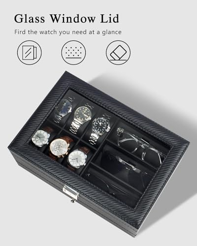 GUKA Watch box, 6 Slot Watch Case, 3 Slot Sunglass Organizer, - Product Imagery