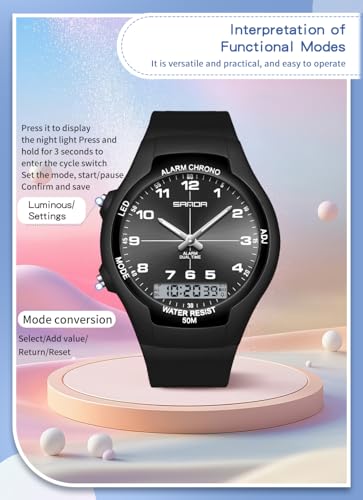 Gosasa Men Women Sports Watch Analog Digital Dual Time 50M - Product Imagery