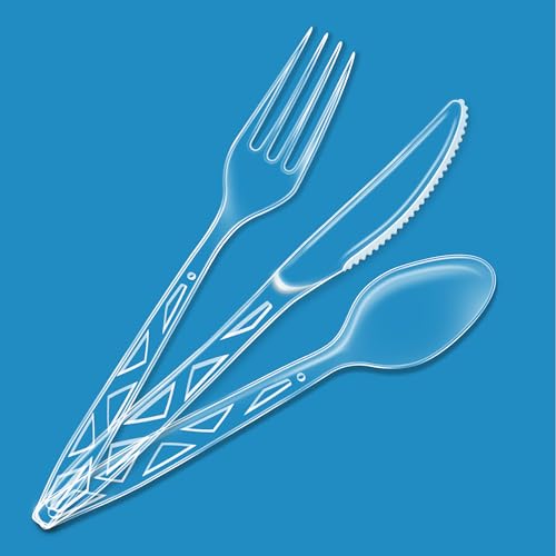 Amazon Basics Disposable Clear Plastic Cutlery Set, Premium - Product Imagery