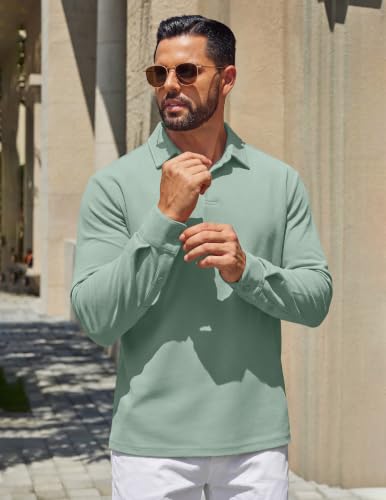 COOFANDY Mens Polo Shirts Long Sleeve Cotton Pique Casual Button - Product Imagery