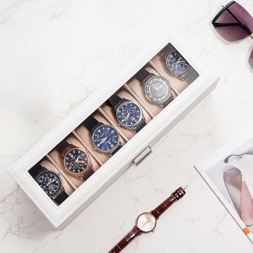 ProCase Watch Box, 6 Slot Mens Watch Display Case, White - Product Imagery
