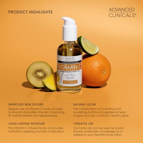 Advanced Clinicals Brightening Vitamin C Body Oil For Women & - Product Imagery