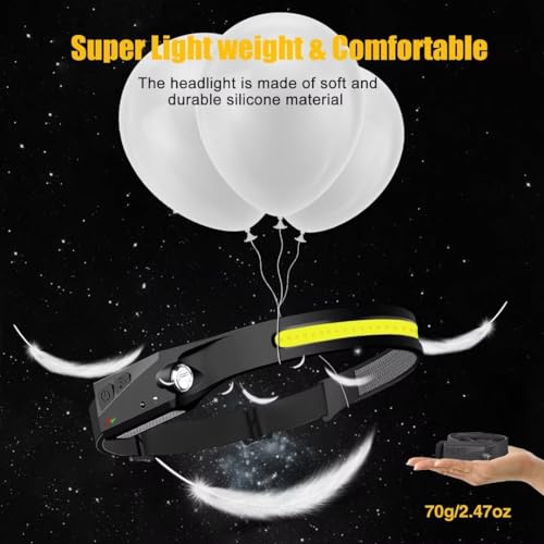 Headlamp Rechargeable 2PCS, 230° Wide Beam Head Lamp LED with - Product Imagery