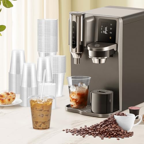 Dealusy 100 Pack - 16 oz Clear Plastic Cups with Lids and Straws - Product Imagery