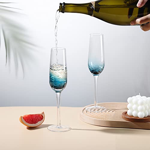 Joeyan Handmade Blue Crackle Champagne Flutes Glasses,Aesthetics - Product Imagery