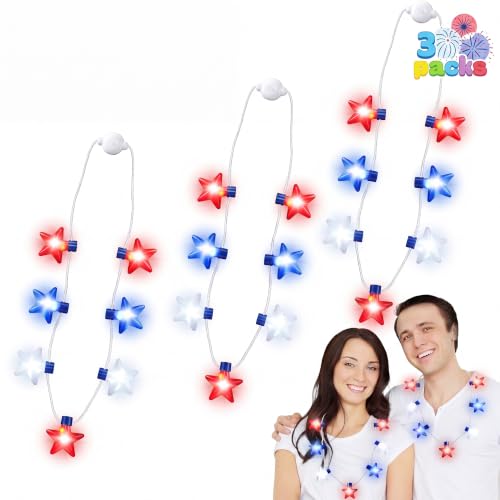 JOYIN 3 PCS 4th of July LED Necklaces, Patriotic Light up - Product Imagery