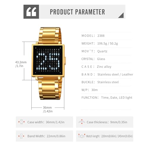 Gosasa Square Men's Luxury Multifunctional Watch, Water Resistant - Product Imagery