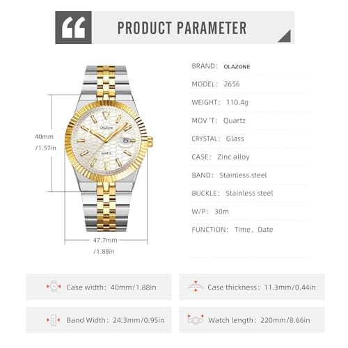 OLAZONE Mens Watches Men’s Quartz Analog Watch Stainless Steel - Product Imagery