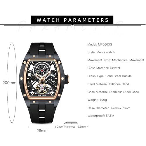 AIMES Men's Tonneau Skeleton Automatic Mechanical Watch, - Product Imagery