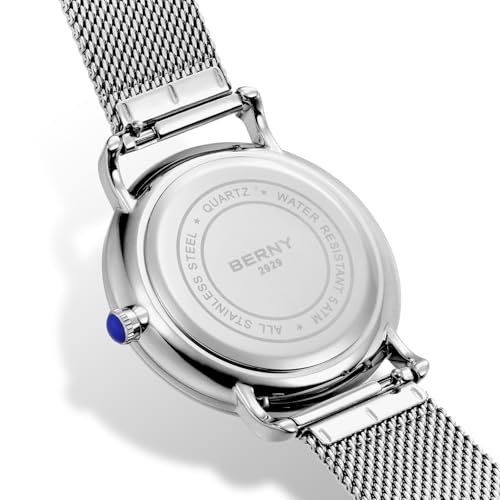 BERNY Silver Watch for Men & Women, Fashion Dress Unisex Quartz - Product Imagery