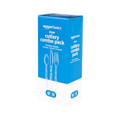 Amazon Basics Disposable Clear Plastic Cutlery, Premium Quality, - Product Imagery