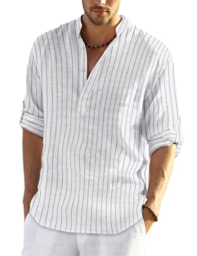 COOFANDY Men's Cotton Linen Henley T-Shirts Long Sleeve Casual - Product Imagery