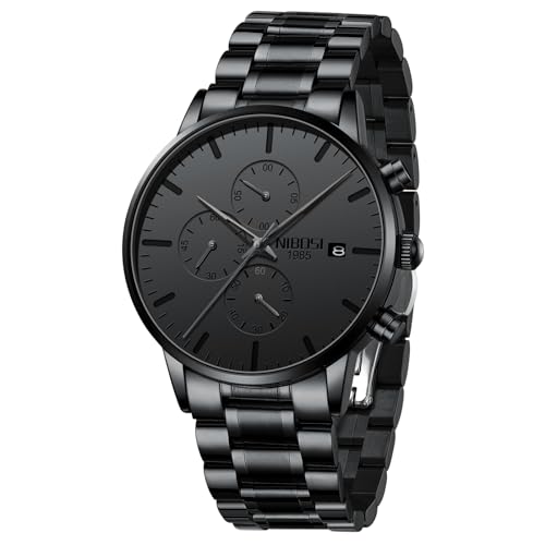 NIBOSI Men's Analog Chronograph Watch, Minimalist Black Dial - Product Imagery
