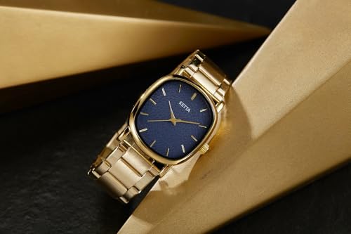 GORBEN Unisex Square Round Retro Gold Stainless Steel Strap - Product Imagery