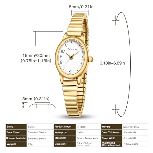 BOFAN Small Gold Watches for Women Easy Read Ladies Quartz Wrist - Product Imagery