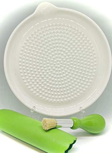 Premium Ceramic Garlic Grater Plate Set - Large White Modern - Product Imagery