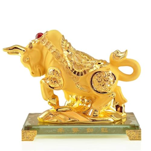 Feng Shui Chinese Zodiac OX Year Golden Resin Collectible - Product Imagery