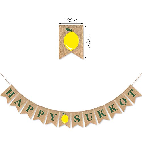 SWYOUN Burlap Happy Sukkot Banner Sukkah Jewish Holiday Party - Product Imagery