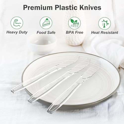 Dealusy 360 Count Extra Heavy Duty Clear Plastic Knives - Product Imagery