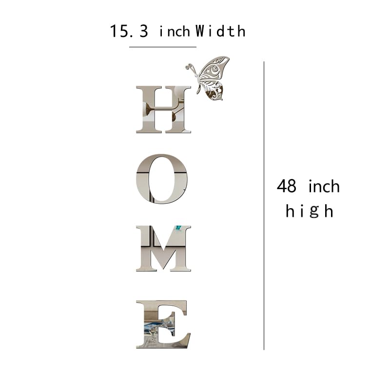 Home Wall Decor Letter Signs Acrylic Mirror Wall Stickers Decorations for Living Room Bedroom Home Decor Wall Decals (Silver, 47.2 X 15.3IN)
